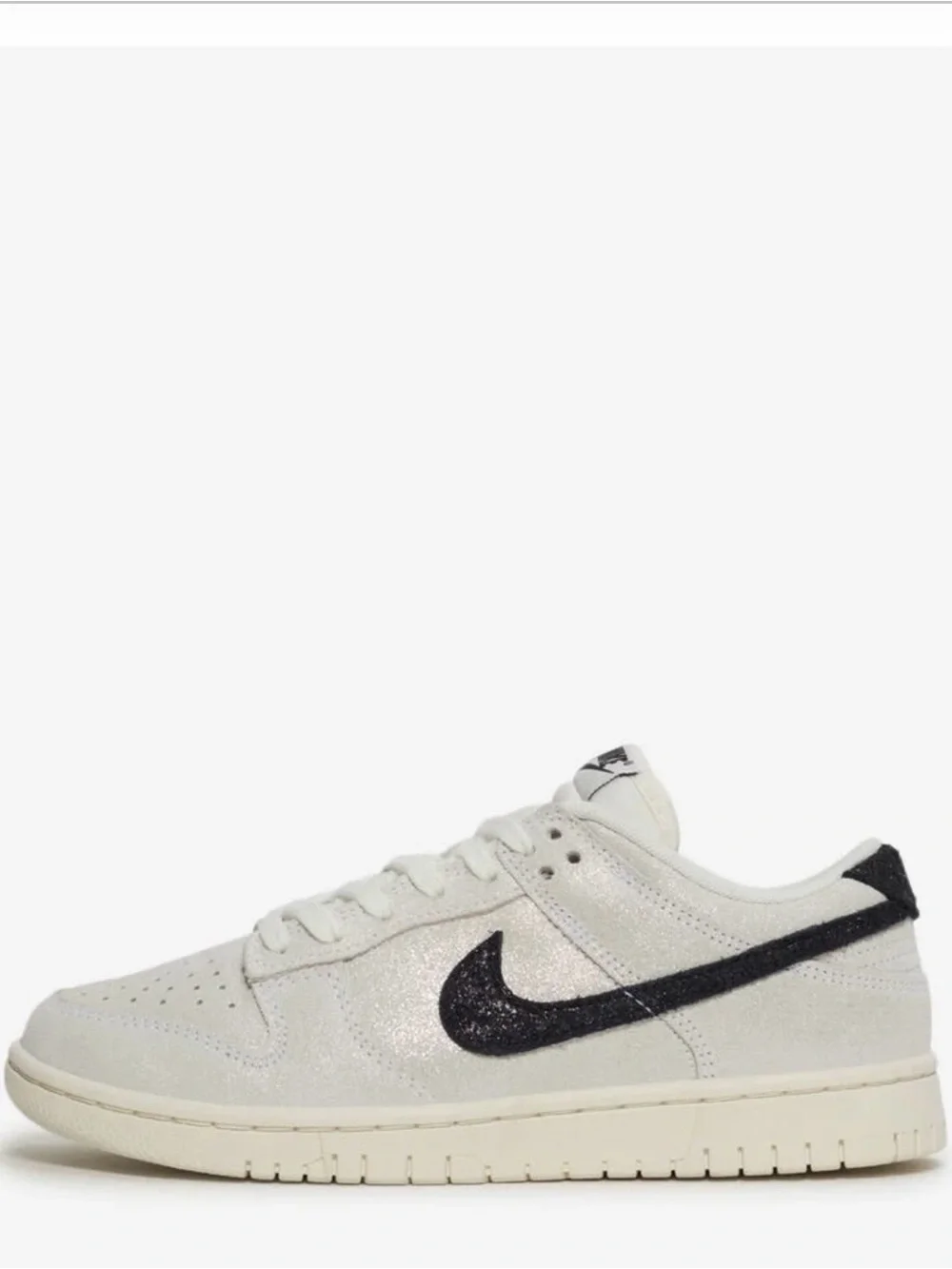 Nike Low Dunk- white glittery suede